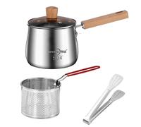 Pot de filtre à huile en acier inoxydable avec passoire, mini pot de 2,5 L avec panier, couvercle, pince et poignée anti-scalding, pot de frite