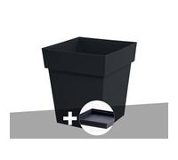 Pot de fleur carré Toscane 39 x H.39 cm Anthracite + Soucoupe -