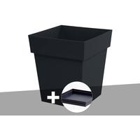 Pot De Fleur Carré Toscane 39 X H.39 Cm Anthracite + Soucoupe - Eda Multicolore