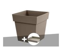 Pot de fleur carré Toscane 39 x H.39 cm Taupe + Soucoupe -