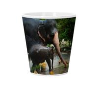 Pot de Fleur Céramique avec Trou de Drainage - Elephante d'Asie et son Petit a l'Heure du Bain Nature Animaux - Petit Pot pour Cactus et Plante Grasse Hauteur 10cm Décoration Jardin Intérieur