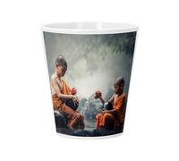 Pot de Fleur Céramique avec Trou de Drainage - Enfants moines Bouddhiste Nettoient Bol Chantant a la Riviere - Petit Pot pour Cactus et Plante Grasse Hauteur 10cm Décoration Jardin Intérieur Imprimée