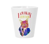 Pot de Fleur Céramique avec Trou de Drainage - I am Okay Yes I Am Chat Pistolet Collage Vintage Illustration Art Humour Parodie Animal - Petit Pot pour Cactus et Plante Grasse Hauteur 10cm Décoration