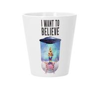 Pot de Fleur Céramique avec Trou de Drainage - I Want to Believe Chat Pizza Extraterreste Collage Vintage Illustration Art Humour Parodie Animal - Petit Pot pour Cactus et Plante Grasse Hauteur 10cm