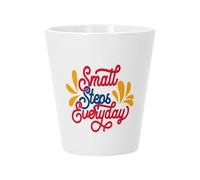 Pot de Fleur Céramique avec Trou de Drainage - Small Steps Everyday Typographie Message Motivation Empower - Petit Pot pour Cactus et Plante Grasse Hauteur 10cm Décoration Jardin Intérieur Imprimée