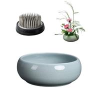 Pot de fleur de lotus d'eau et kit Ikebana - Ensemble de vase japonais Ikebana avec grenouille florale (Kenzan) de 4,6 cm - Idéal pour Ikebana, arrangement floral et plantation hydroponique (Céladon