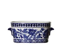 Pot de fleur en céramique for plantes d'intérieur, fleur en porcelaine bleue et blanche, pot de plante bonsaï antique peint à la main, décoration d'intérieur for la maison et le jardin(13x31cm)