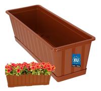 KOTARBAU® Pot de Fleur Exterieur - Jardinières Exterieur - PVC - 50 x 18 x 14 cm - Terracotta - Jardinière Balcon - Rectangulaire - avec Soucoupe - Bac à Fleurs