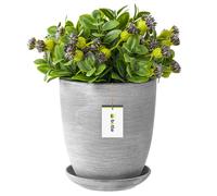 Pot de fleur gris foncé avec soucoupe Rond Surface mat céramique glamour moderne
