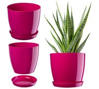 KADAX Élégant pot à fleurs/plantes avec soucoupe Forme ronde et élégante En plastique léger Pour l’intérieur et la maison Cache-pot pour fleurs, plantes Ø 14 cm Amaranrot