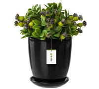 Pot de fleur Noir avec soucoupe Rond 240 mm x 260 mm Surface brillant céramique