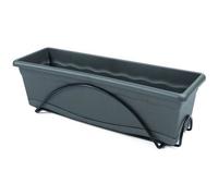 Pot de fleur - PLASTIKEN - Jardinière 60x20cm - Anthracite - Avec plateau et support balcon