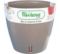 Pot de fleur rond en plastique - RIVIERA - EVA NEW - Avec réserve d'eau - Ø 46 cm - 49 L - Taupe