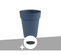 Pot De Fleur Rond Toscane Ø 44 X H.53 Cm Bleu Jean + Soucoupe - Eda Gris