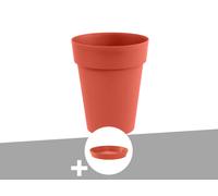 Pot De Fleur Rond Toscane Ø 44 X H.53 Cm Orange Terre Battue + Soucoupe - Eda Gris