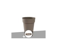 Pot de fleur rond Toscane Ø 44 x H.53 cm Taupe + Soucoupe -