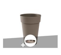 Pot De Fleur Rond Toscane Ø 44 X H.53 Cm Taupe + Soucoupe - Eda Multicolore