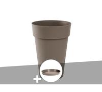 Pot de fleur rond Toscane Ø 44 x H.53 cm Taupe + Soucoupe - Eda Taupe G