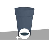 Pot De Fleur Rond Toscane Ø 46 X H.65 Cm Bleu Jean + Soucoupe - Eda Gris