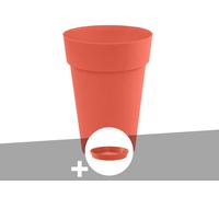 Pot De Fleur Rond Toscane Ø 46 X H.65 Cm Orange Terre Battue + Soucoupe - Eda Gris