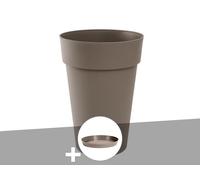 Pot De Fleur Rond Toscane Ø 46 X H.65 Cm Taupe + Soucoupe - Eda Multicolore