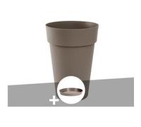 Pot de fleur rond Toscane Ø 46 x H.65 cm Taupe + Soucoupe - Eda Taupe G