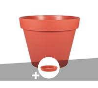 Pot De Fleur Rond Toscane Ø 80 X H.66 Cm Orange Terre Battue + Soucoupe - Eda Gris