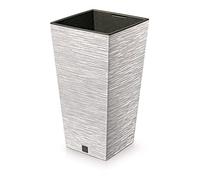 Pot de fleurs 2 en 1 avec bac intérieur - En plastique - Aspect burin - 29,5 x 29,5 x 55 cm - Blanc - Exterieur