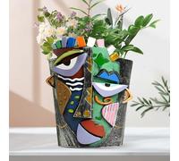 Pot de Fleurs, 20cm Visage Abstrait Vase en Résine pour Plantes Intérieur Extérieur, Unique Abstraits Cache-Pot pour Table Succulents Décoration de Maison Bureau Jardin Cadeau Créatif, Vert Bronze