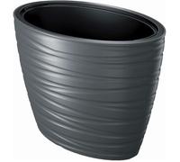 Pot ovale avec réservoir 56L Maze en plastique de couleur anthracite 58,5 (longueur) x 38,5 (largeur) x 42,3 (hauteur) cm