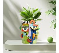 Pot de Fleurs Abstrait, 15cm Cache-Pots de Fleurs Résine Art Portrait Vase Pot de Fleur Interieur Ornements Uniques Abstraits Pots pour Table Succulents Balcon Décoration de Jardin, Vert Menthe