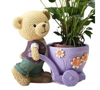 Pot de fleurs amusant avec motif ours marron - Petit pot de fleurs pour d'intérieur, décoration de sol de jardin