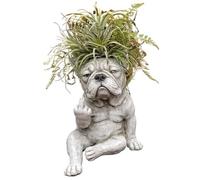Pot De Fleurs Amusant en Forme De Bouledogue Français, Statue De Chien Amusante for Décoration De Jardin Vase Succulent en Résine Fabriqué À La Main avec Trou De Drainage(Style 1)