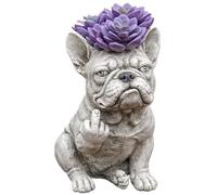 Pot De Fleurs Amusant en Forme De Bouledogue Français, Statue De Chien Amusante for Décoration De Jardin Vase Succulent en Résine Fabriqué À La Main avec Trou De Drainage(Style 3)