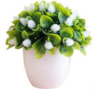 Pot de fleurs artificiel réaliste en forme d'ananas avec camélia en plastique pour décoration de table ou petit espace pour la maison ou le bureau (blanc)