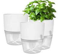 Pot de fleurs auto-arrosant AIMOONSA blanc - lot de 4 (15x18 cm) avec réservoir transparent
