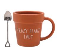 Pot de fleurs avec cuillère à thé et pelle à thé, gamme Green Fingers, tasses à thé et café pour boissons chaudes | Tasse imprimée pour cuisine et maison | Gobelets en céramique réutilisables pour