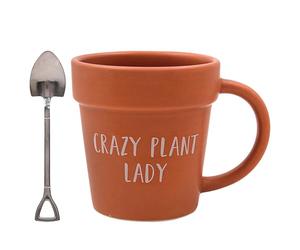 Pot de fleurs avec cuillère à thé et pelle à thé, gamme Green Fingers, tasses à thé et café pour boissons chaudes | Tasse imprimée pour cuisine et maison | Gobelets en céramique réutilisables pour