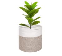 Pot de fleurs avec doublure pour plantes d'intérieur, panier de rangement pliable en coton tissé pour plantes, pot de fleurs, panier à linge, organisateur de jouets (blanc avec marron, 25 x 25 cm)