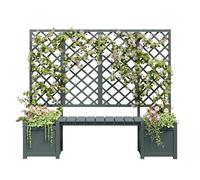 Pot de fleurs avec treillis et banc en sapin massif gris - Jardinière surélevée avec tuteur pour terrasse, balcon, jardin, extérieur 169 cm