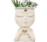 Pot de Fleurs avec Visage, Cache-Pot pour succulentes, Pot de Fleurs en résine synthétique avec Trou de Drainage en Forme de cœur, Pot de Fleurs en résine pour Fille