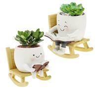 Pot de fleurs avec visage souriant - Chaud - Mini avec chaise à bascule ou panier suspendu - Mignon et exquis - Pour plantes succulentes, petits cactus, menthe, aloe vera (chaise à bascule)