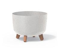 Pot de fleurs bas 6,8L avec pieds amovibles et insert 285 mm, Blanc gres