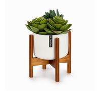 Pot de fleurs - Blumfeldt - Thorn - Support en bois d'acacia ou bambou - 2 tailles - Céramique blanc