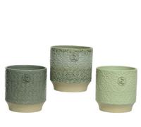 Pot de fleurs/cache-pot 12 x 13 cm en céramique, 1 pièce, assorti - Petit pot de fleurs en faïence, pot de plantes succulentes, cactus, herbes - Cache-pot décoratif - Vert