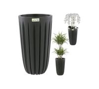 Pot De Fleurs Cache-Pot Bac À Fleurs Avec Insert, Couleur Anthracite, Rond Ø 29 Cm, H 50 Cm, Belles Rainures Élégantes Plastique Mat Multicolore