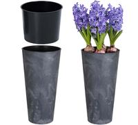 Pot de fleurs cache-pot bac à plantes tube slim aspect béton + insert