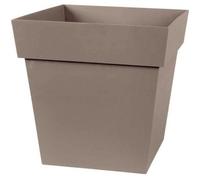 EDA Pot de fleur carré Toscane 32 cm – 22 L, intérieur/extérieur, zone rétention d'eau, taupe