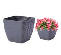 Pot de fleurs carré en plastique avec socle graphite 16,7x15,4cm Sahara