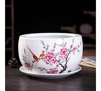Pot de Fleurs Chinoiserie en céramique Peint à la Main de 9,4 Pouces, pour intérieur et extérieur, Utilisation dans Le Jardin avec égouttoir, Vase à Fleurs, Pot de Fleurs Classique, spécialité de